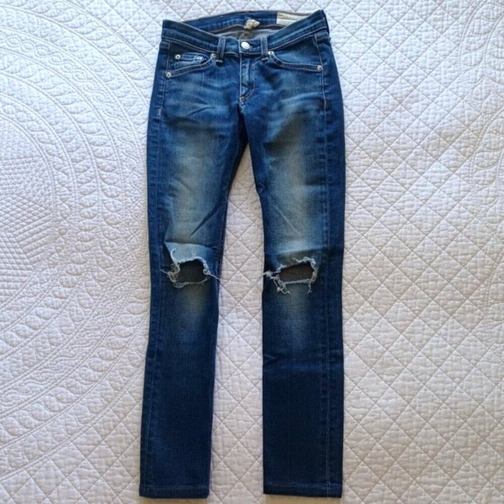 Rag & Bone The Skinny Jeans Pacifico Low Rise Destroyed 24 - Picture 3 of 8